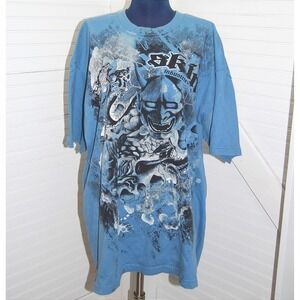 Vintage Skin Industries t-shirt Men's XL Blue Grunge‎ Y2K Dragon Hannya Mask